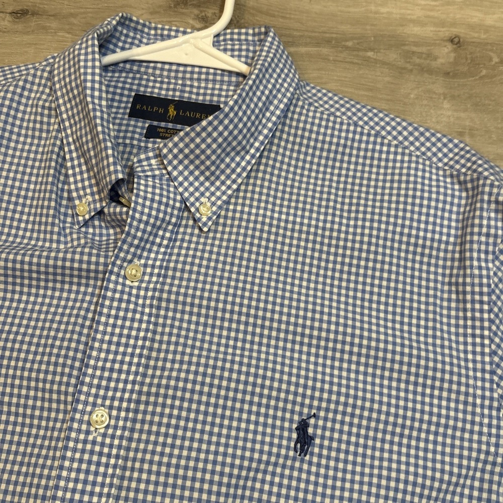 Polo Ralph Lauren Stretch Shirt Mens‎ XL Blue White Oxford Pony Gingham Check - Picture 4 of 7